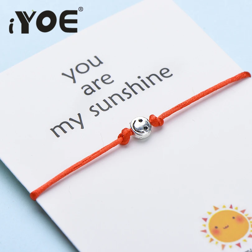 IYOE Wish Card You Are My Sunshine, крошечные браслеты с улыбающимся лицом для женщин, мужчин, детей, винтажный браслет дружбы с красной нитью, парные