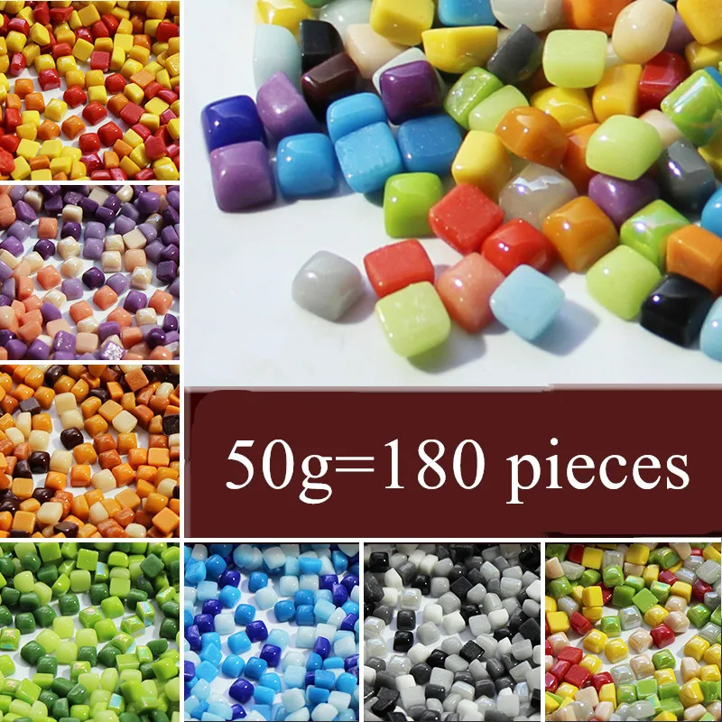 

180pcs(50g) Glary Jade Mosaic Tiles 0.58cm Square Mosaic Stones DIY Craft Materials for Children/Kids Various Colors Optional