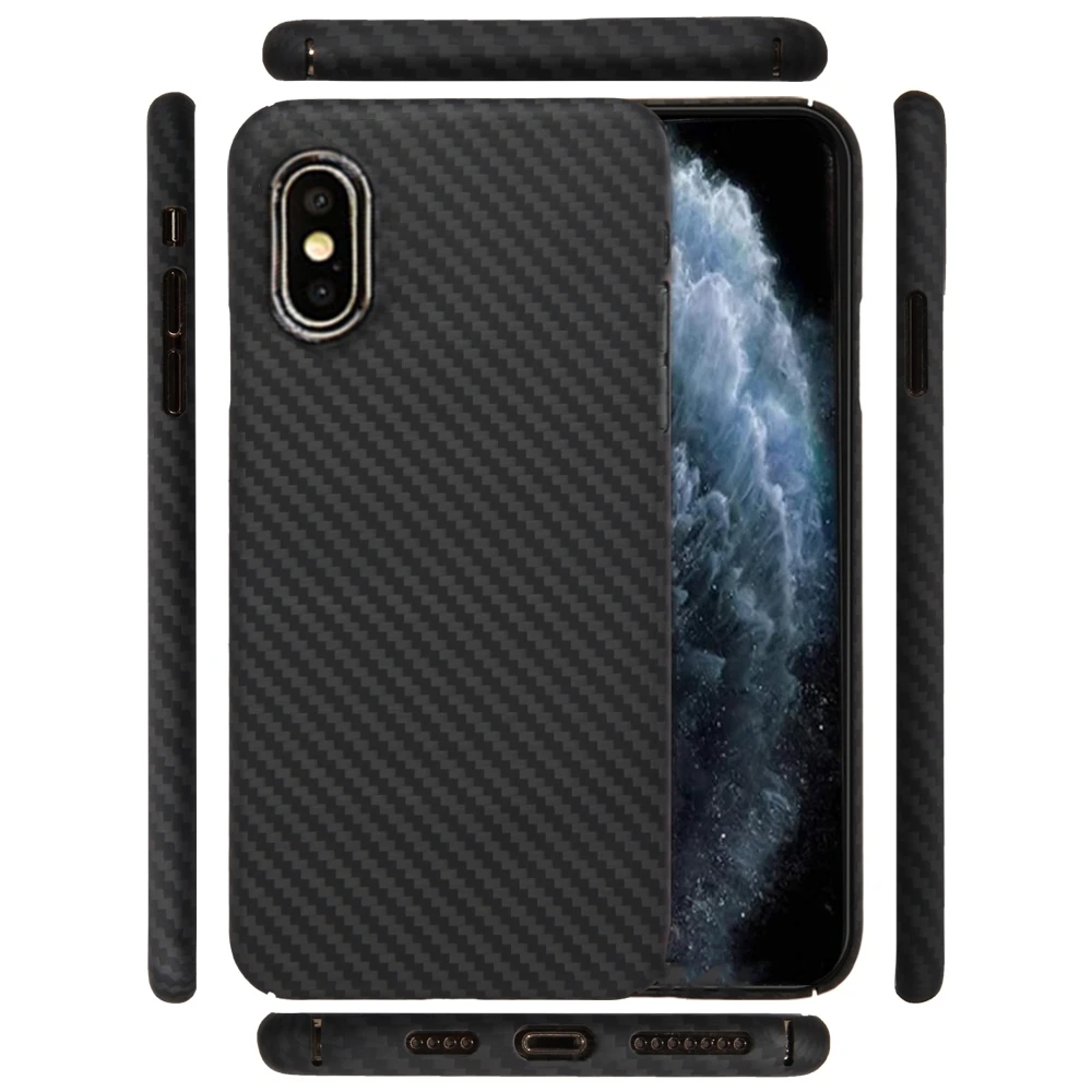 

Case For iPhone 7 8 Plus X XR XS Max Full Protection Real Aramid Fiber Fitted Case Ultralight Pattern Business Back Cover