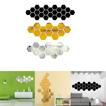 

24Pcs 3D DIY Hexagon Acrylic Mirror Wall Stickers Art Wall Decor Stickers Home Decor Living Room Mirrored Decorative Sticker