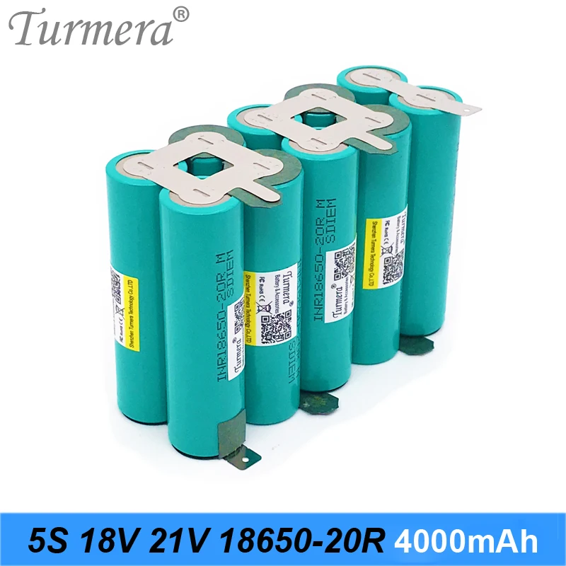 Turmera 5S 18V 21V for samsung INR18650-20RM 2000mAh 4000mAh 20A Battery Soldering Battery for 18V Screwdriver Shrika and Vacuum Cleaner Use 002
