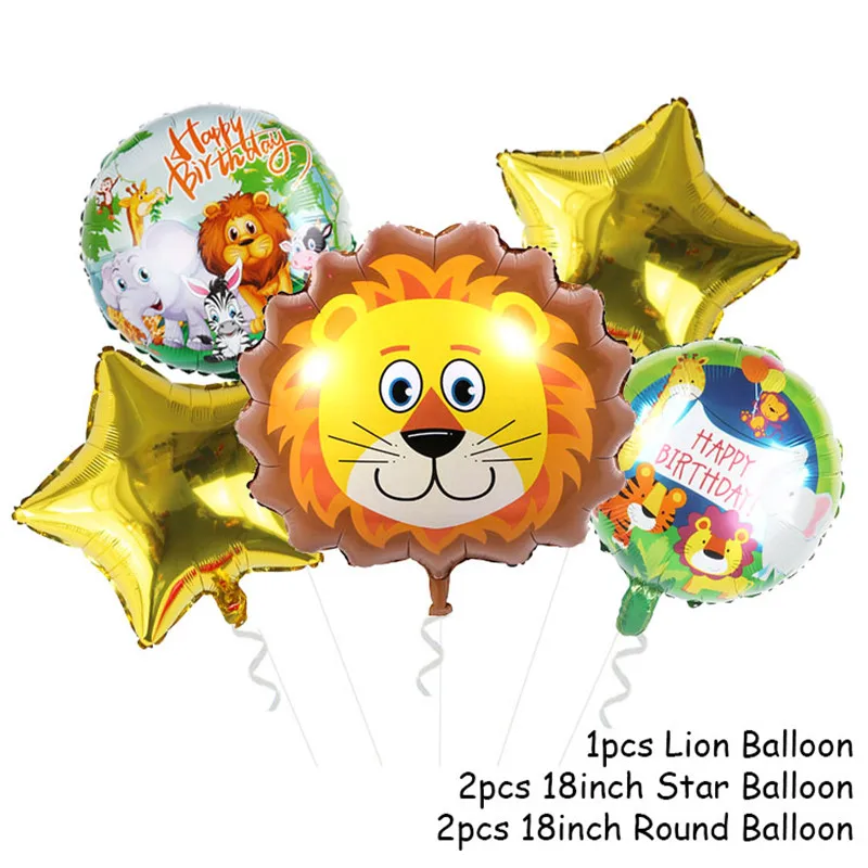 5pcs balloon 5 шт воздушные шары в форме животных набор джунгли вечерние Тигр Лев енот лиса Гелиевый шар сафари День Рождения украшения для детей - Цвет: 5pcs balloon