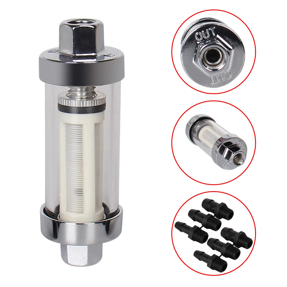 8mm Draad Motorbike Oliefilter Metalen Glas Inline Oliefilter Vervanging voor Motorfiets (Rood