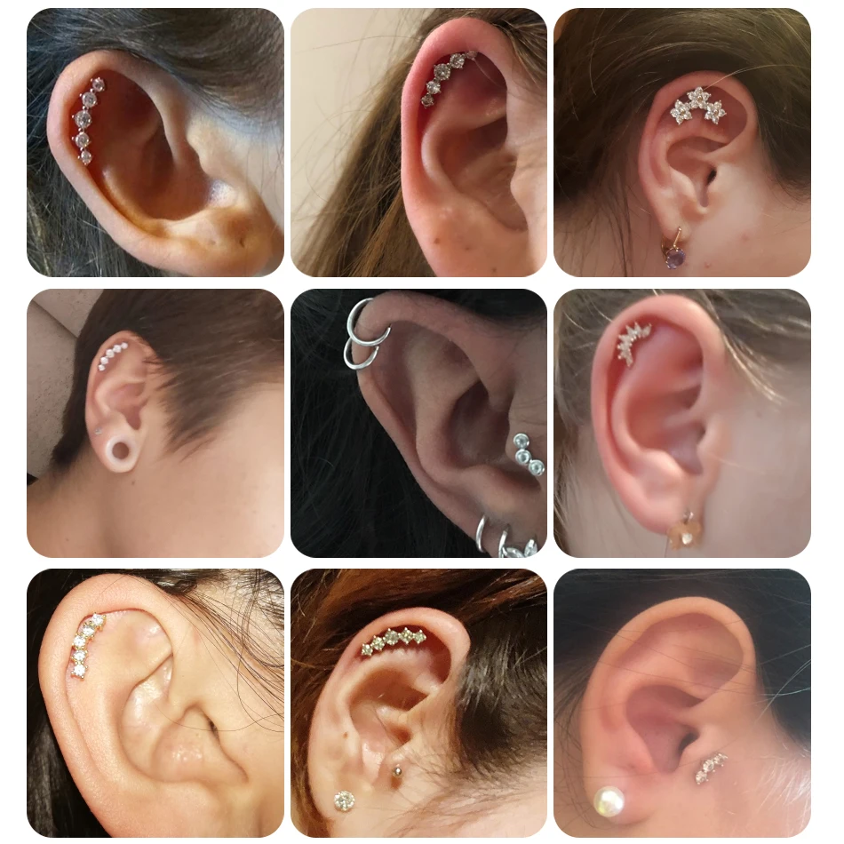 10 Paires De Boucles D'oreilles En Acier Inox Plaqué Or 14K - Pour Helix, Tragus - Hypoallergénique