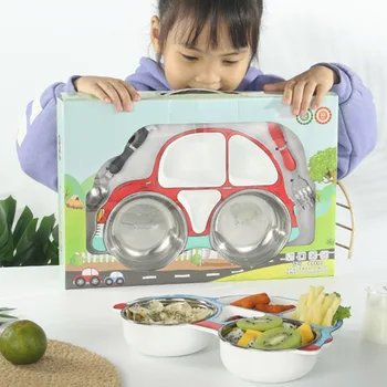 

Cartoon Car Shaped Divided Baby and Toddler Plates Non-Slip Unbreakable Children Dinner Plates Dinnerware JDH88