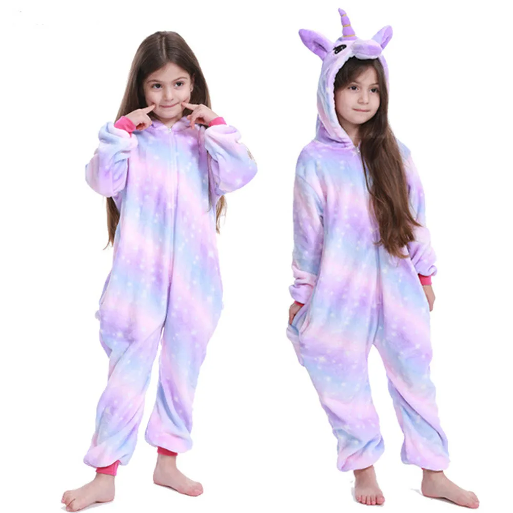 Зимняя Фланелевая пижама с единорогом для девочек; детские пижамы с животными; пижамы с единорогом; детская Рождественская Пижама с единорогом - Цвет: LA33
