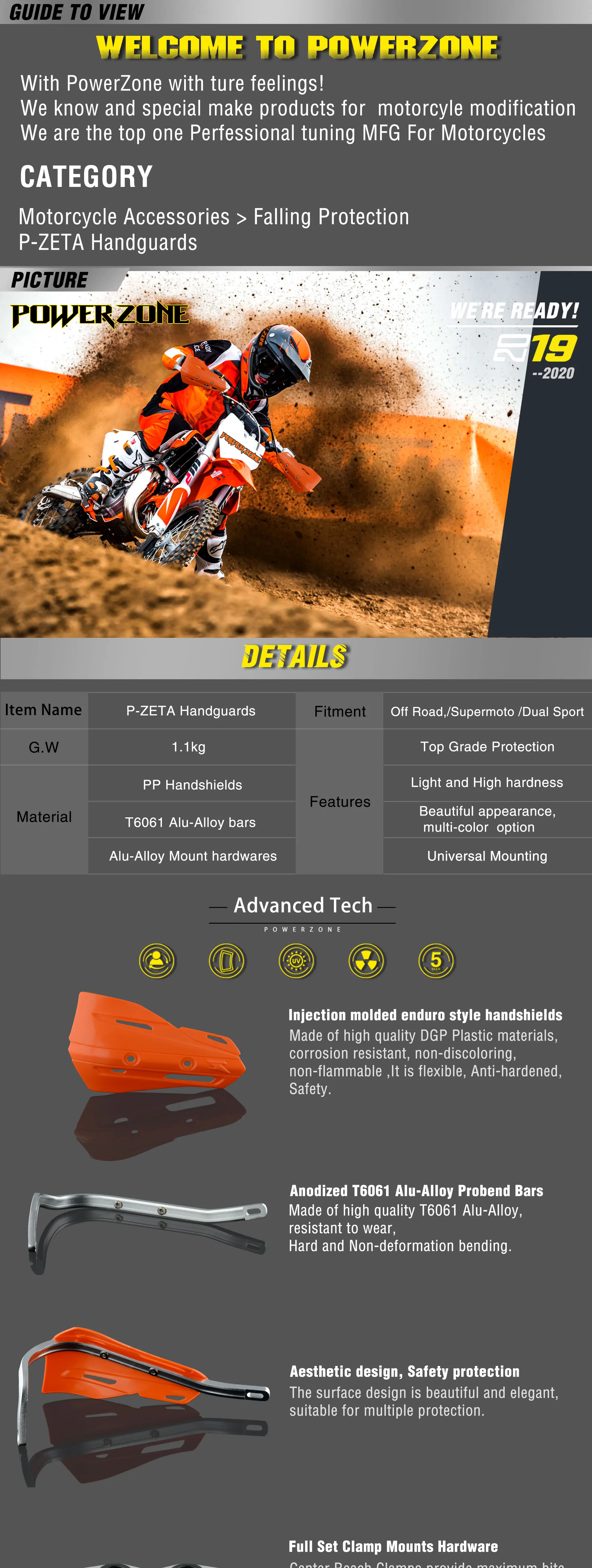 Powerzone P-ZETA рукавицы для Honda KTM ADV EXC EnduroHusqvarna TE CRF WRF DRZ KLX Мотоцикл Байк ATV руль
