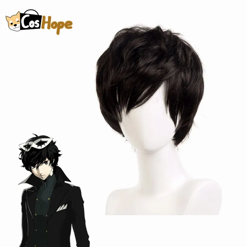 Persona 5 Джокер Косплей Akira Kurusu Ren Amamiya короткий черный парик косплей аниме
