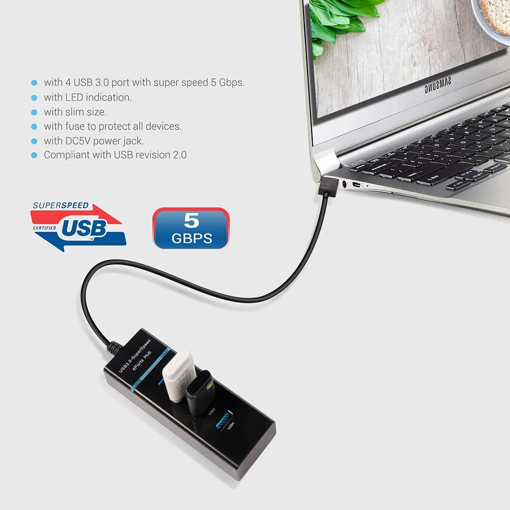 4-Порты и разъёмы USB 3,0 концентратор кабель длиной 12/48 дюйма с порт зарядки Micro USB для быстрой передачи данных USB удлинитель концентратора разъем расширения