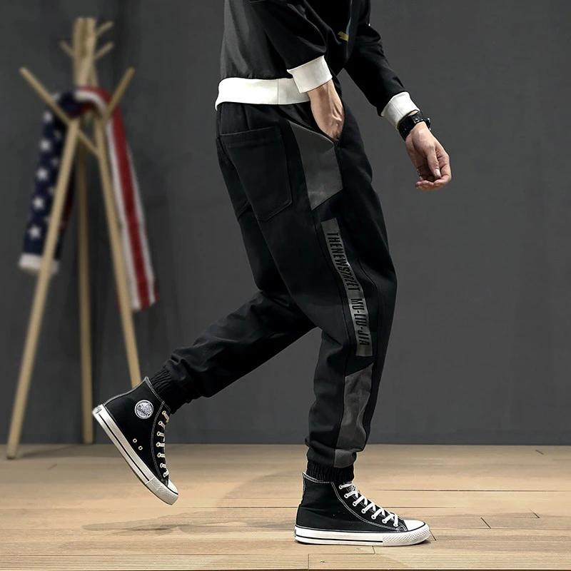 Fashion Streetwear Men Jeans Loose Fit Stripe Printed Designer Harem Trousers Cargo Pants Men Japanese Hip 2