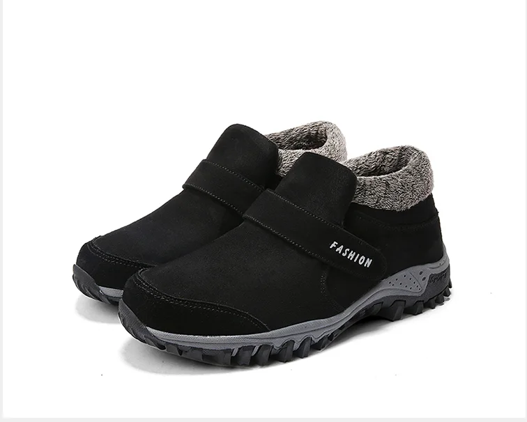 Новые женские ботинки из хлопка удобные зимние плюшевые ботильоны теплые повседневные ботинки на высокой танкетке Большие размеры 39-45 - Цвет: men black plush