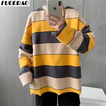 

FUODRAO Striped Sweatshirts Men High Quality Fashion O-Neck Autumn Pullovers Korean Casual Male Hoodies W261
