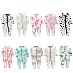 Barboteuse en coton pour nouveau né fille et garçon, pyjama à manches longues, vêtements d'extérieur, printemps et automne 