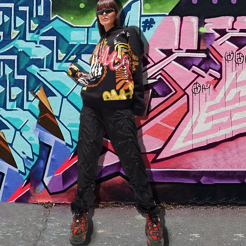 BOOFEENAA граффити камуфляж печати толстовки женские хип-хоп Уличная одежда графические толстовки пуловер негабаритных толстовка осень зима C70AG87