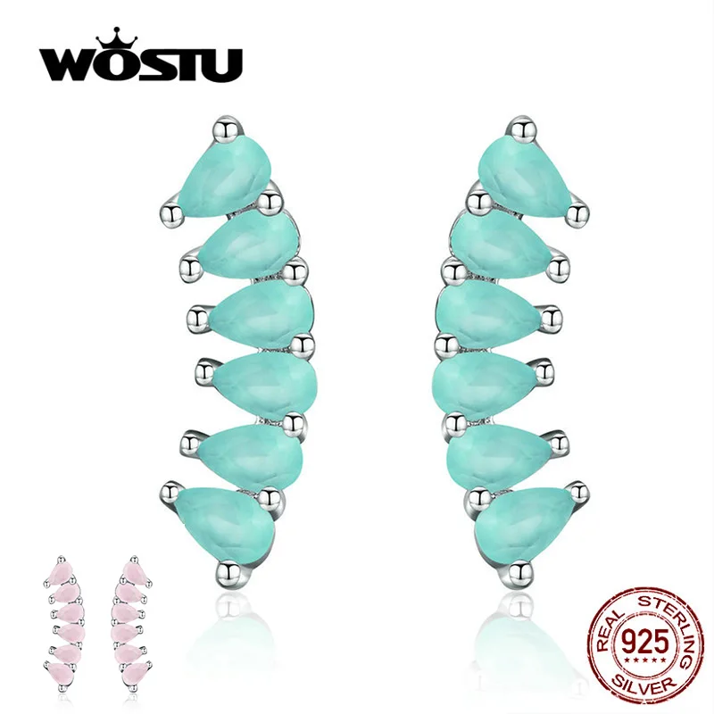 WOSTU Русалка Синий Кристалл Серьги гвоздики 925 пробы серебряные модные серьги для женщин Свадебные серьги, ювелирные изделия CQE633