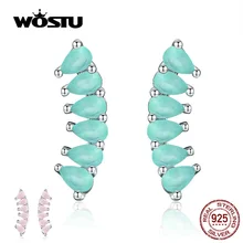 WOSTU Русалка Синий Кристалл Серьги гвоздики 925 пробы серебряные модные серьги для женщин Свадебные серьги, ювелирные изделия CQE633