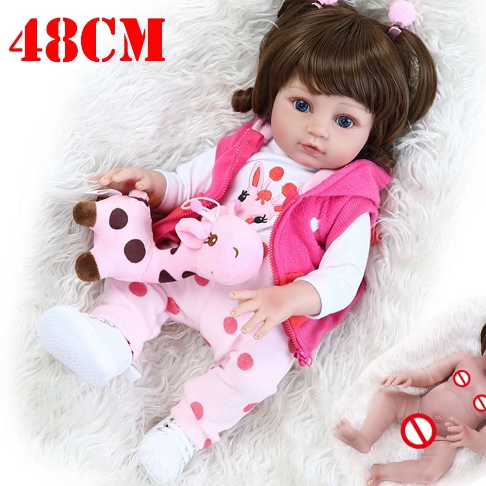 

48CM very soft full body silicone reborn baby girl in pink giraffe dress sweet face cuddly bebe reborn bonecas