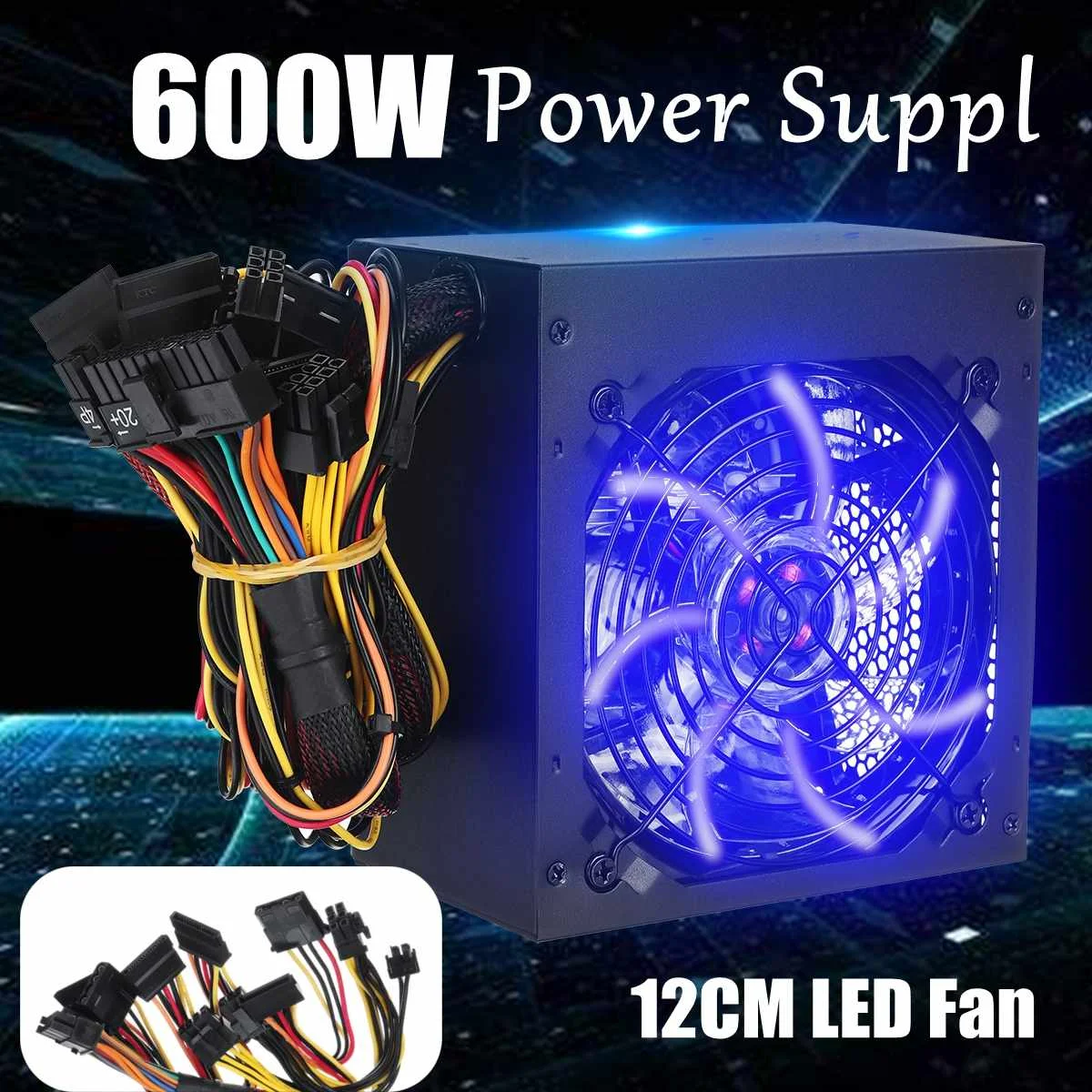 

600W 110~220V PC Power Supply 12cm LED silent Fan with Intelligent temperature control Intel AMD ATX 12V for Desktop computer