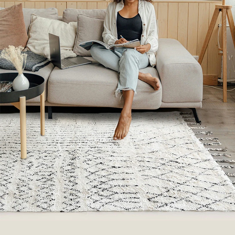 

Ковер ручной работы из плед с кисточками хлопка, сафьян, для гостиной, дивана, стола, винтажный импортированный из Индии коврик для Кабинета