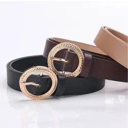 105cm*2.5cm Metal Circle Buckle PU Belt Women Leisure All-Match Outdoor Solid Waistband Female Band