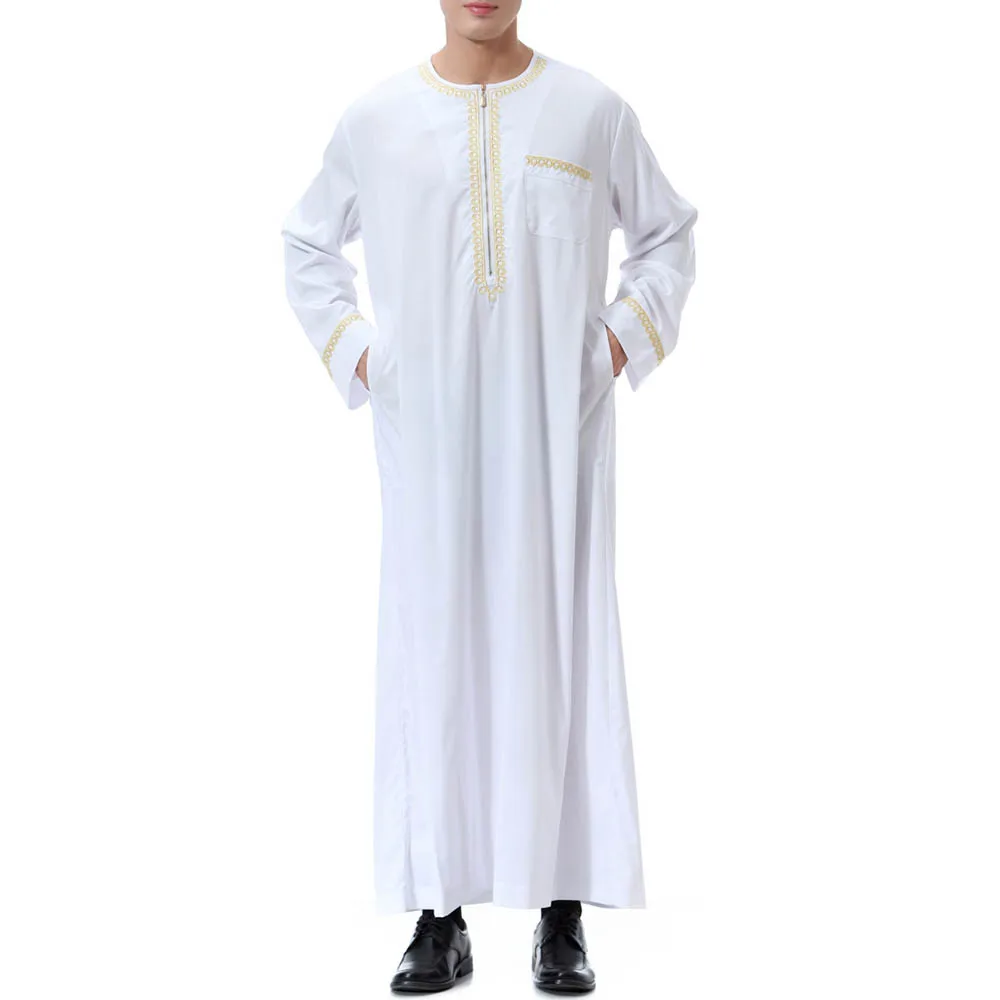 Plus Size Muslim Long Arabian Men's Shirt Solid White Ankle Length Loose Casual Robes Plus Size M-4XL Islamic Clothings