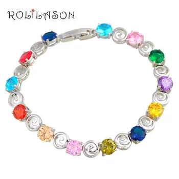 

ROLILASON Top Sell Color Zircon Bracelets for Women Silver Pretty Charm Bracelets Wedding Fashion Jewelry TB1077