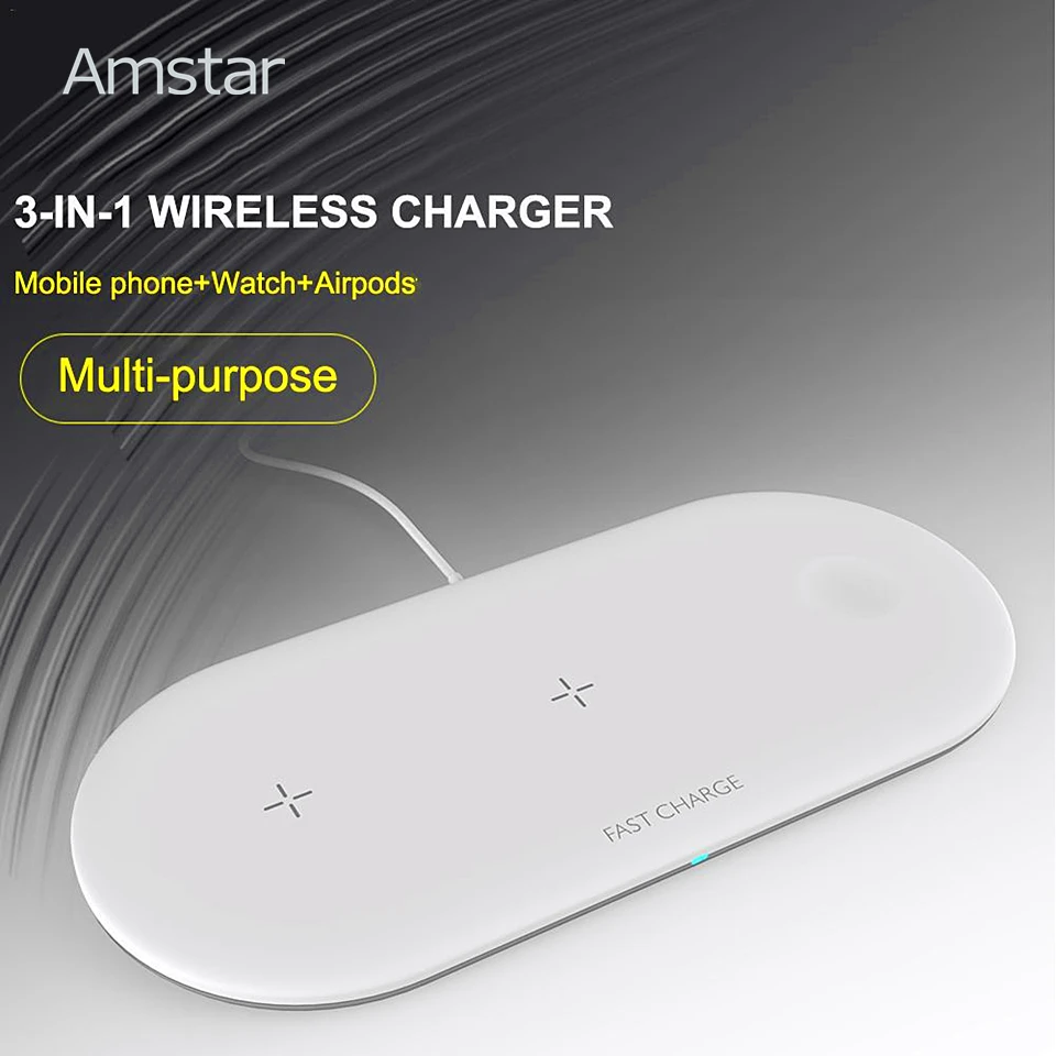 Беспроводное зарядное устройство Amstar 3 в 1 для Airpods Apple Watch 5 4 2 iWatch 10 Вт быстрая