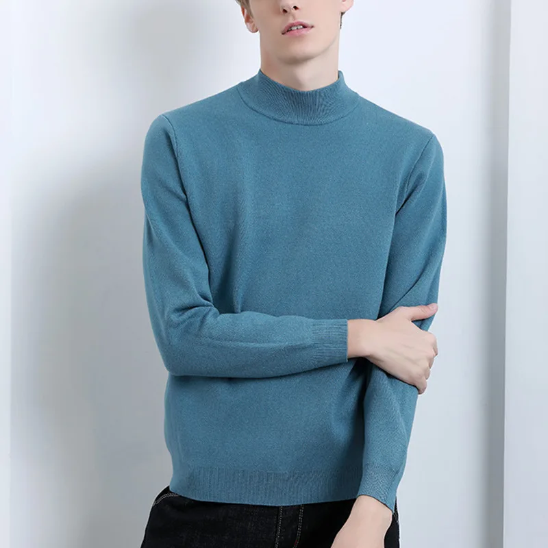 Классический стиль мужской свитер с высоким воротом Модный повседневный 10 цветов Теплый пуловер свитер Мужская брендовая одежда осень зима - Цвет: Lake Blue