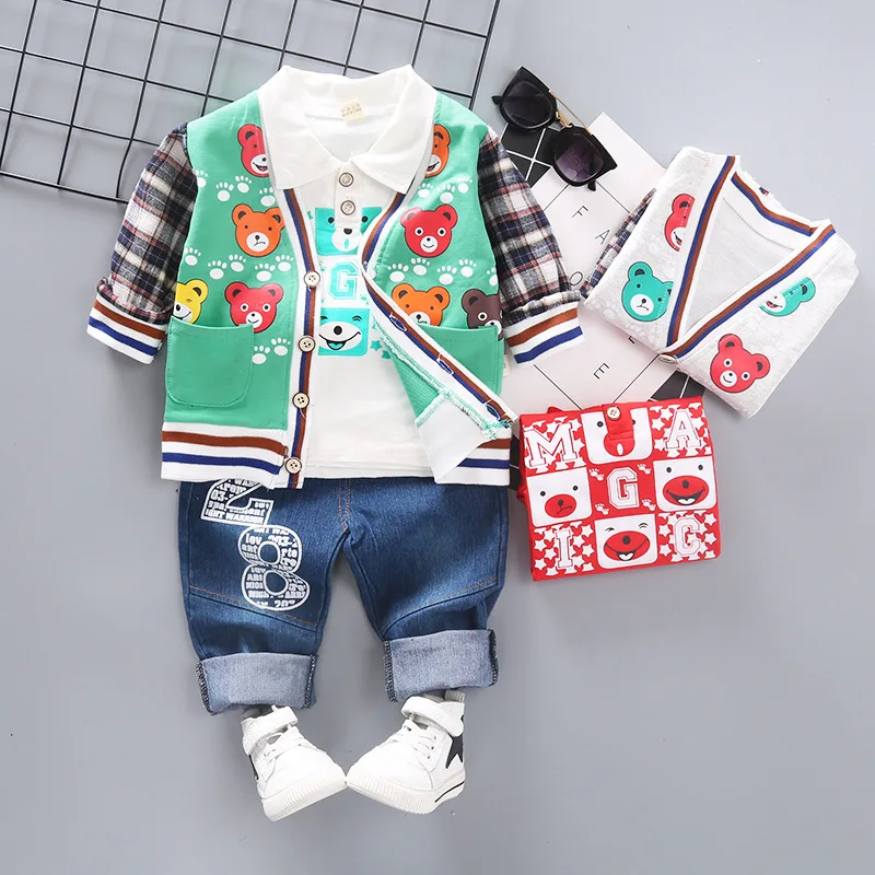 

2019 New Style BOY'S Spring Clothing Cotton Cardigan Three-piece Set Infant CHILDREN'S Wear Childrenswear Cowboy Three-piece Set