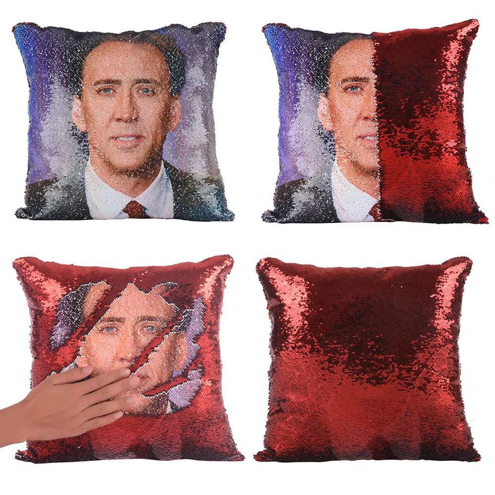 Fashion Super Shining Trump Reversible Color Changing Pillow Case Magical Nicolas Cage Cushion Cover with Sequins Pillow Cover - Color: Type 1