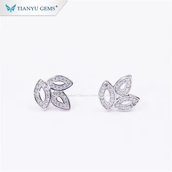 

Tianyu gems fashion jewelry Maple leaf shape rose and white color silver stud earrings