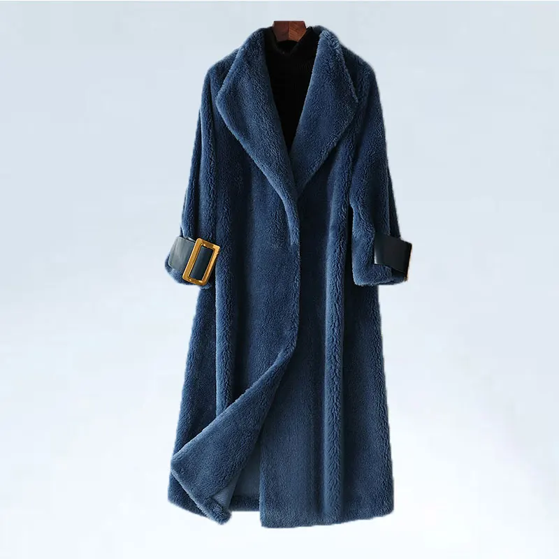 Autumn Winter Real Fur Coat Women Clothes Korean Vintage Wool Jacket Long Sheep Shearling Suede Lining Abrigo Mujer