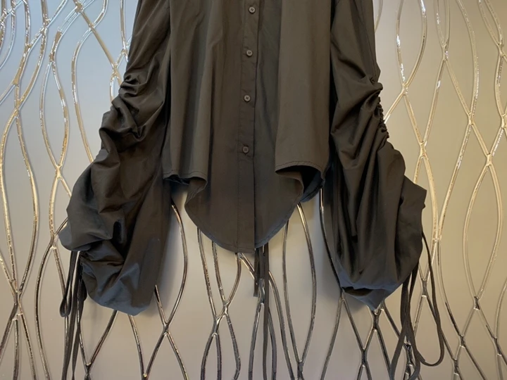 autumn early In of, the new woman's lapel, wrinkled rope and long sleeves adorned with pure color shirt 903
