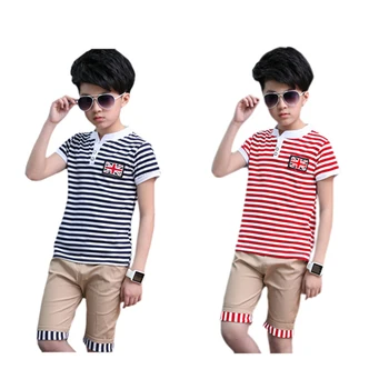 

Boys Sets Clothing Children Tracksuit for Boys T-Shit Pants 4Pcs Boys Striped Sport Suits Dark Blue 130 & Red 150