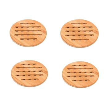 

Bamboo Trivet Set of 4 Trivets for Hot Pans Dishes Non-Slip Heat Resistant Insulated Hot Pot Holder Mat Pads 18 x 18 CM Round
