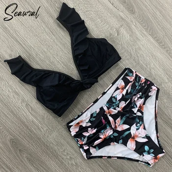 

Sexy Ruffle Bikini Set Swimsuit Off The Shoulder Swimwear 2020 Women Swimsuit Deep-V Bathing Suits Beach Wear Swim Suit biquini