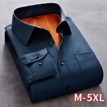 Новинка Осень Зима Мужская Флисовая теплая рубашка Мужская модная однотонная деловая рубашка с длинным рукавом большого размера официальная плотная рубашка M-5XL