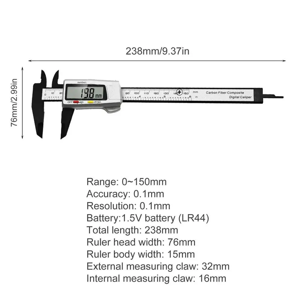 150 мм/6 дюймов электронный раздвижной цифровой штангенциркуль Инструмент Линейка-микрометр измерительные инструменты Калибр пластик