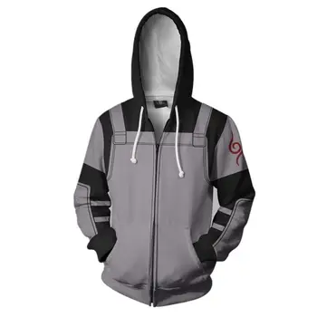 

New 2019 Fashion Anime Naruto Zipper Hoodies Men Women Fashion Hatake Kakashi Harajuku 3D Print Men Hoodie Streetwear Sweatshirt