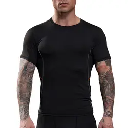 Мужские модные Эластичные Обтягивающие быстросохнущие футболки с короткими рукавами мужские фитнес-Спортзал Бодибилдинг тренировки