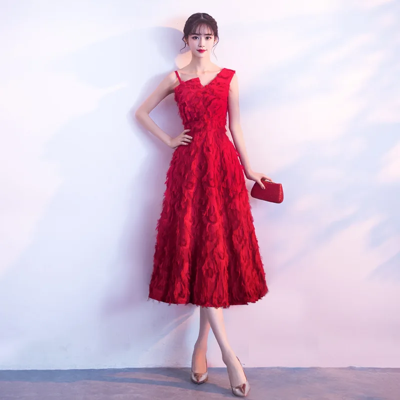 Robe De Soriee, новое бордовое вечернее платье на одно плечо, кружевное перо, элегантные вечерние платья для невесты, помолвки, выпускного вечера