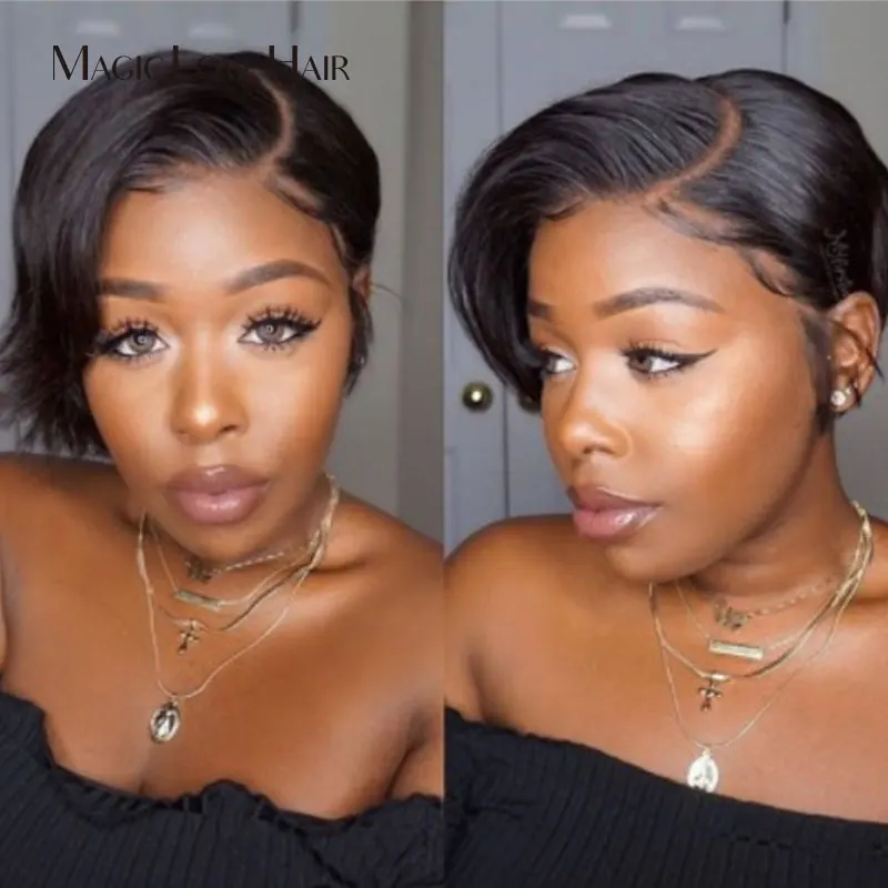 Get This Lace Closure Wig Human-Hair-Wigs Short Bob Pixie-Cut Brazilian 13X4 Love Magic for Women rZKekgR1k