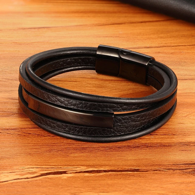 Men’s Geometric Stainless Steel Combination Leather Bracelet Budget Friendly Accessories