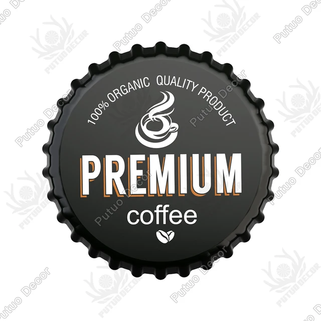Putuo Decor Coffee Bottle Cap Metal Sign Plaque Metal Vintage Tin Sign Decor for Kitchen Cafe Pub Bar Club Home Wall Decoration CBK0162