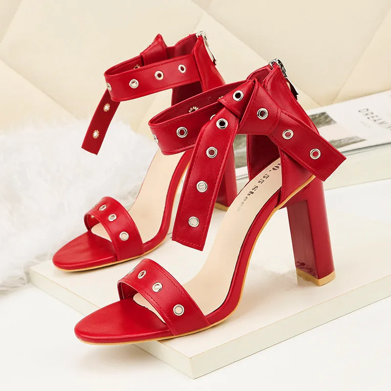 

2019 Rome Style Back Zipper Women Leather Sandals Nude Open Toe Chunky High Heels Party Dress Sandals Woman Summer Shoes Fashion