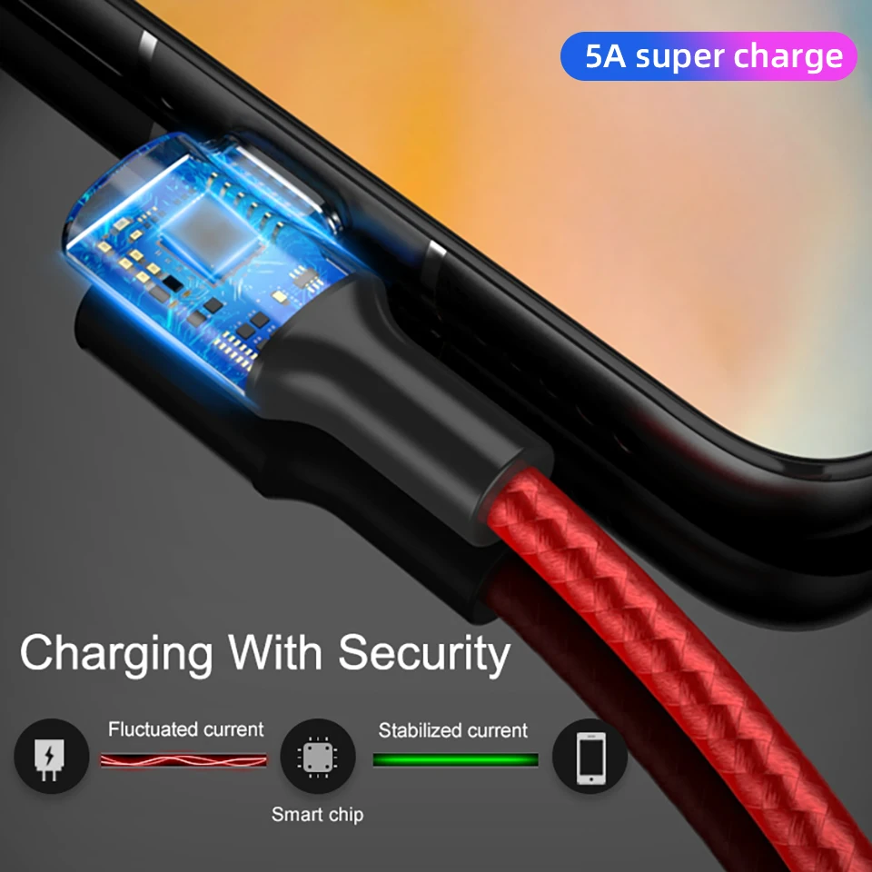 Кабель Usb C 5A для быстрой зарядки зарядное устройство Kable Huawei P40 5G P30 Lite Mate 30 Pro Honor 20