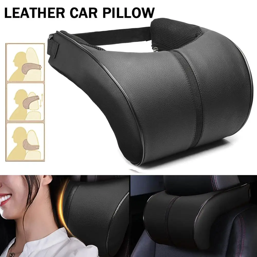 

Car Neck Pillows Pu Leather Head Support Protector Black Neck Head Rest Cushions Travel universal Headrest Backrest Cushion