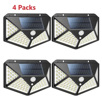 

1-4pcs 4-Side 100 led luz Solar Light Outdoor 100 Led Bright Motion Sensor Light Wide Angle Wireless Waterproof IP65 Wall Lights