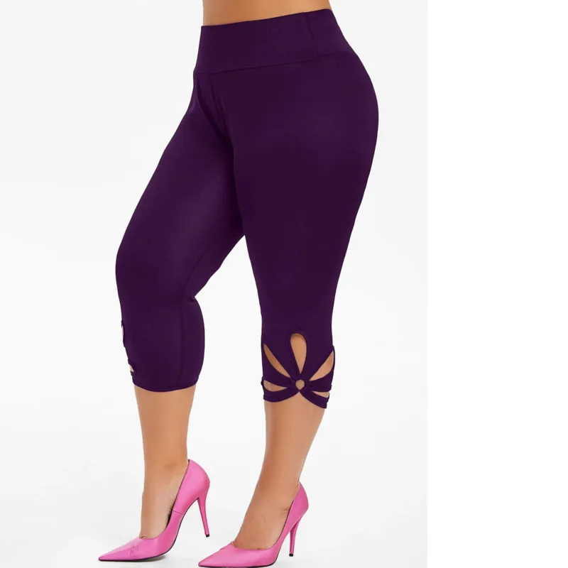 Новинка, Женские Спортивные укороченные брюки, обтягивающие, для фитнеса, одноцветные, с дырочками, негабаритные леггинсы, легинсы, спортивная одежда, осень-лето - Цвет: Violet