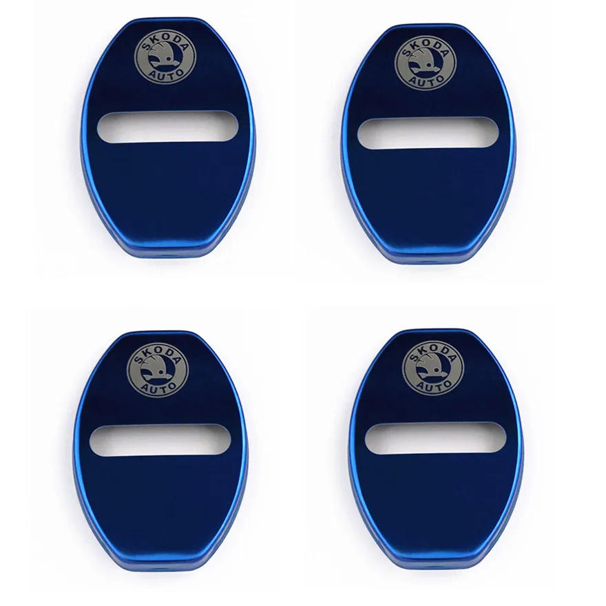 Car Styling Car Door Lock Covers stikcer Case for 2013- skoda Octavia Fabia Yeti Citigo Rapid A7 auto accessories - Цвет: Синий